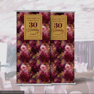 Beautiful Burgundy Blush Gold 30th Birthday Party  Retractable Banner