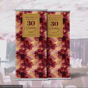 Beautiful Burgundy Blush Gold 30th Party Pull Up  Retractable Banner