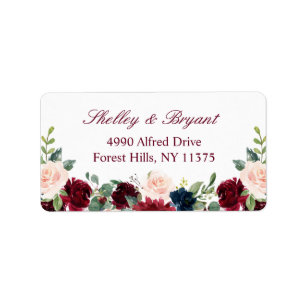 Beautiful Burgundy Blush Rose Peony Floral Label