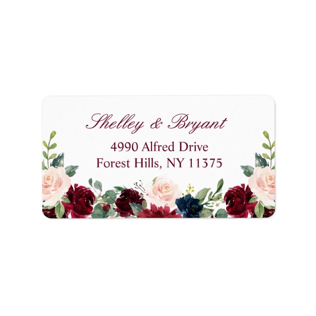 Beautiful Burgundy Blush Rose Peony Floral Label (Front)