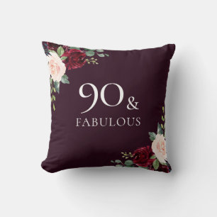 Beautiful Burgundy Blush Watercolor 90th Birthday Cushion