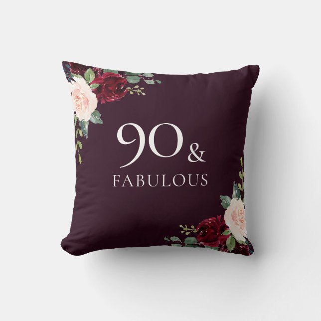 Beautiful Burgundy Blush Watercolor 90th Birthday Cushion (Front)