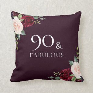 Beautiful Burgundy Blush Watercolor 90th Birthday Cushion