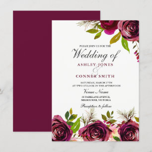 Beautiful Burgundy Deep Red Floral Wedding Invite