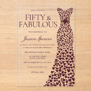 Beautiful Burgundy Dress Elegant 50th Birthday  Acrylic Invitations