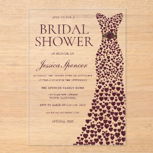 Beautiful Burgundy Dress Elegant Bridal Shower Acrylic Invitations