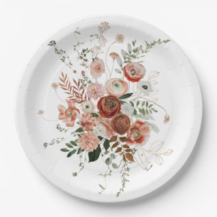 Beautiful Burgundy Floral Art Paper Plate