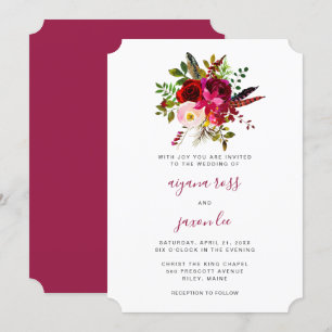 Beautiful Burgundy Floral Bouquet Wedding Invitation