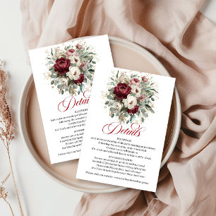 Beautiful Burgundy Floral Greenery Gold Details Enclosure Card