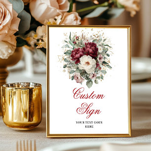 Beautiful Burgundy Flowers Greenery Gold Custom  Poster