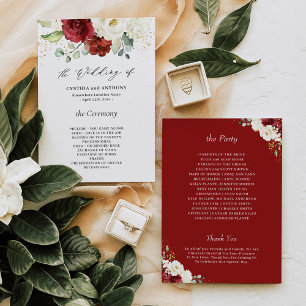Beautiful Burgundy Red White Floral Wedding Programme