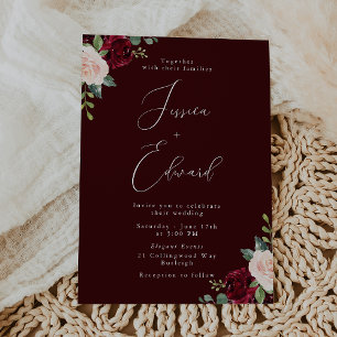 Beautiful Burgundy Red Wine Elegance Wedding  Invitation