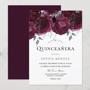 Beautiful Burgundy Roses Elegant Quinceañera Party Invitation