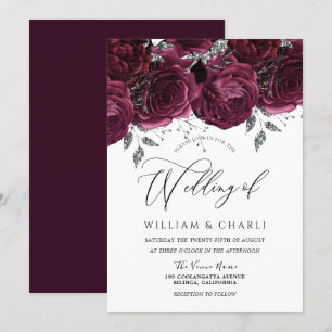 Beautiful Burgundy Roses Elegant Wedding Invitation