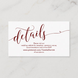 Beautiful Burgundy, Wedding Website Details Enclosure Card