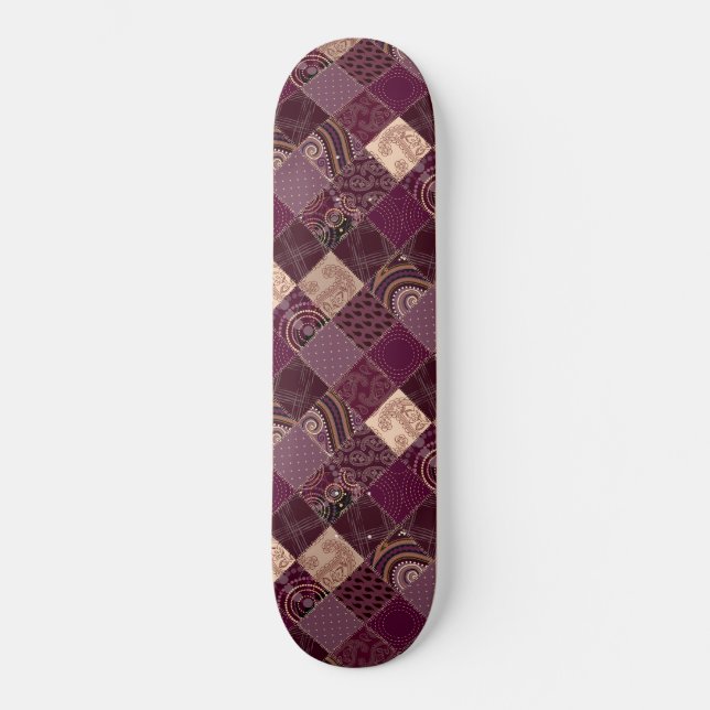 Beautiful Burgundy Wine Purple Diamond Patchwork Skateboard (Front)