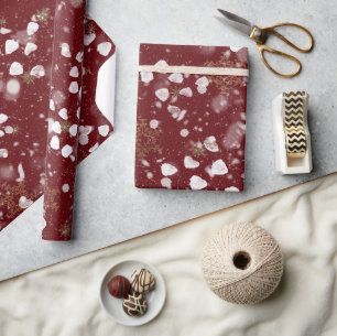 Beautiful burgundy with golden snowflakes wrapping paper