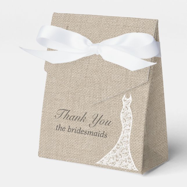 Beautiful Burlap Bridal Shower Favour Box (Front Side)