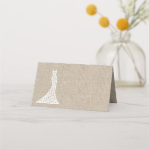 Beautiful Burlap Bridal Shower Folded Place Cards