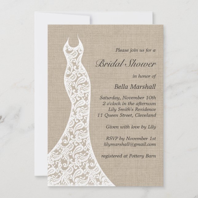 Beautiful Burlap Bridal Shower Invitation (Front)