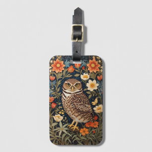 Beautiful Burrowing Owl William Morris Inspired Luggage Tag