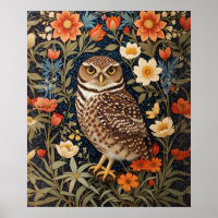 Beautiful Burrowing Owl William Morris Inspired
