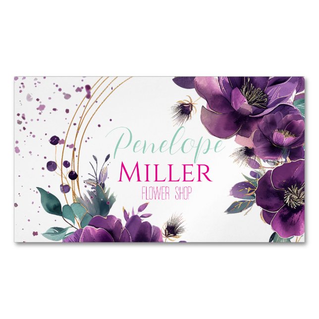 beautiful business card with purple flowers (Front)