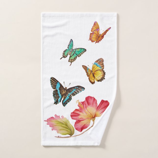 Beautiful Butterflies and Colourful Pink Hibiscus Hand Towel (Hand Towel)
