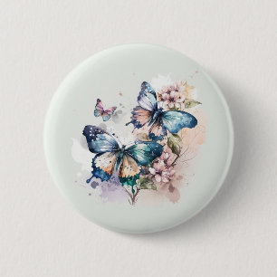 Beautiful Butterflies and Flowers 6 Cm Round Badge