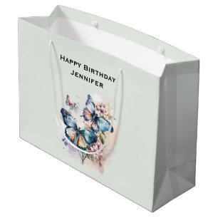 Beautiful Butterflies and Flowers Birthday Large Gift Bag