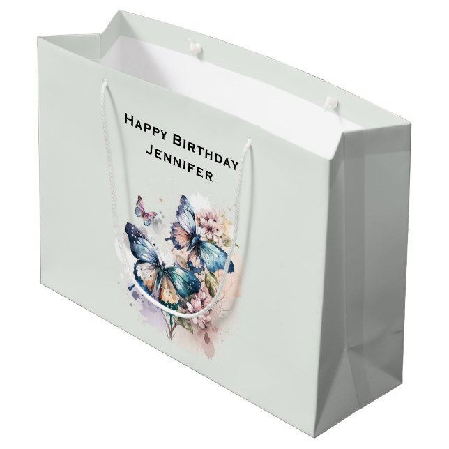Beautiful Butterflies and Flowers Birthday Large Gift Bag (Back Angled)