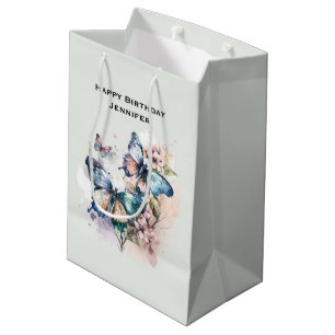 Beautiful Butterflies and Flowers Birthday Medium Gift Bag
