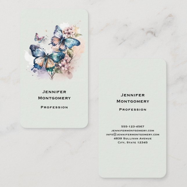Beautiful Butterflies and Flowers Business Card (Front/Back)