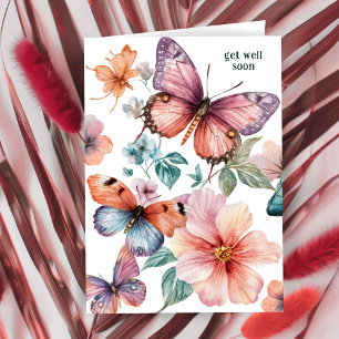Beautiful Butterflies and Flowers GET WELL SOON Card