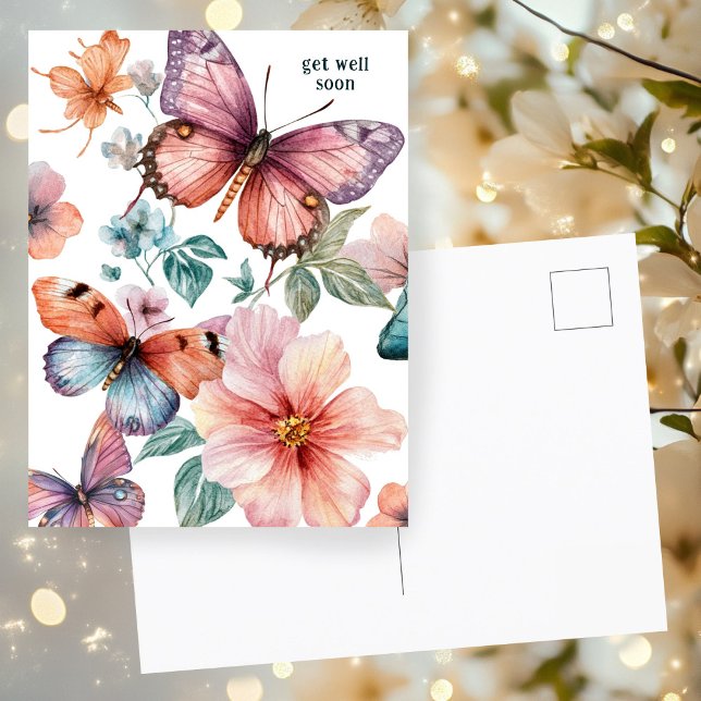 Beautiful Butterflies and Flowers GET WELL SOON Postcard (Beautiful Butterflies and Flowers GET WELL SOON Postcard
)