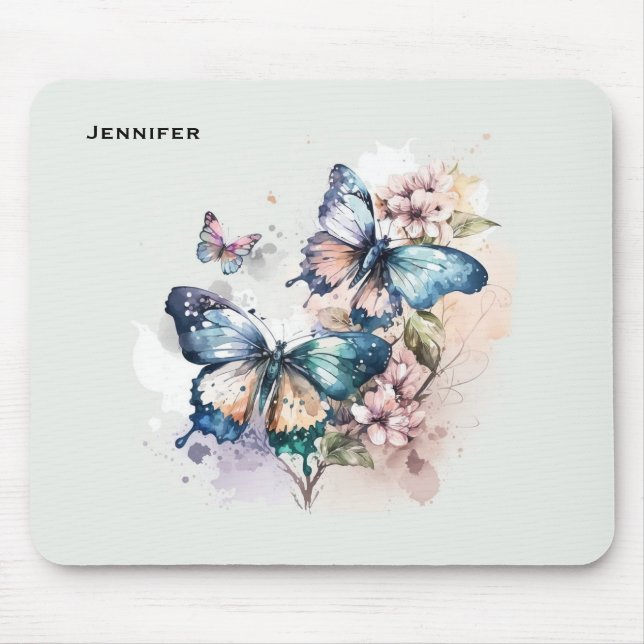 Beautiful Butterflies and Flowers Mouse Mat (Front)