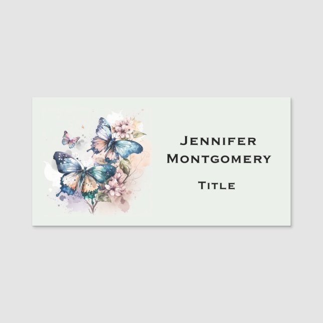Beautiful Butterflies and Flowers Name Tag (Front)