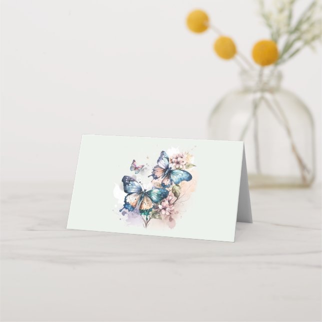 Beautiful Butterflies and Flowers Place Card (Front)