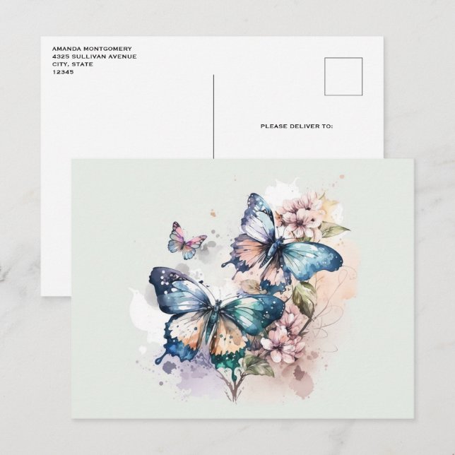 Beautiful Butterflies and Flowers Postcard (Front/Back)
