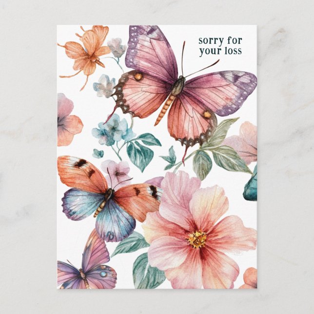 Beautiful Butterflies and Flowers SORRY FOR LOSS Postcard (Front)
