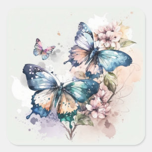 Beautiful Butterflies and Flowers Square Sticker