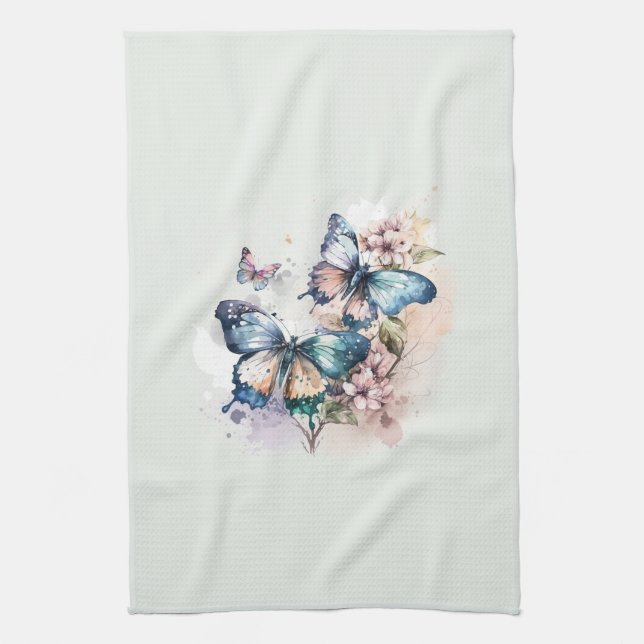 Beautiful Butterflies and Flowers Tea Towel (Vertical)