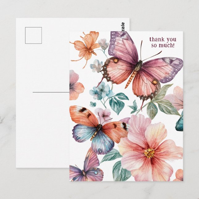 Beautiful Butterflies and Flowers Thank You Postcard (Front/Back)