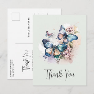 Beautiful Butterflies and Flowers Thank You Postcard