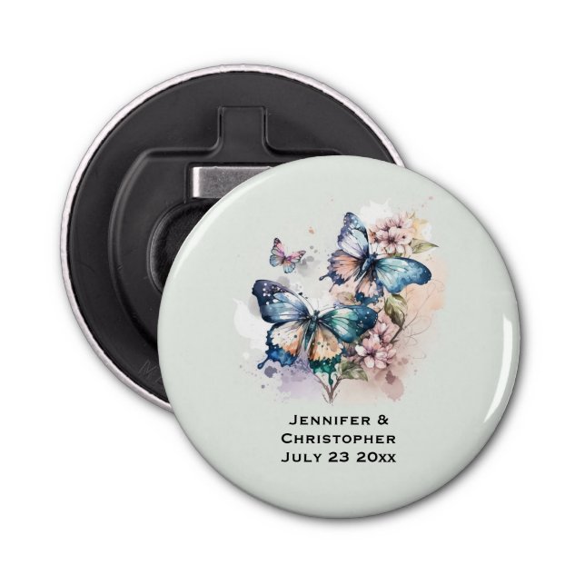 Beautiful Butterflies and Flowers Wedding Bottle Opener (Front)