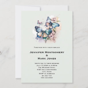 Beautiful Butterflies and Flowers Wedding Invitation