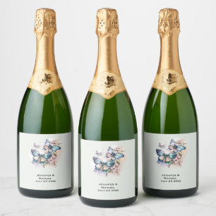 Beautiful Butterflies and Flowers Wedding Sparkling Wine Label