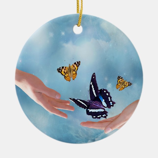 Beautiful Butterflies Ceramic Tree Decoration (Front)