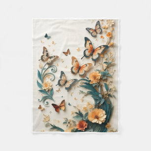Beautiful Butterflies Flying Around Flowers And Le Fleece Blanket