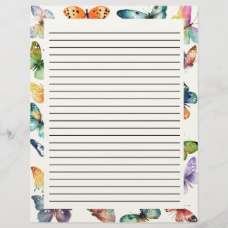 Beautiful Butterflies Lined Custom Letterhead